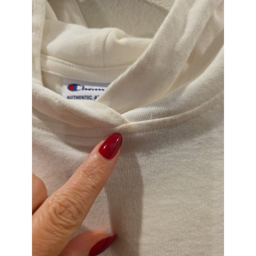 Champion Spellout Hoodie Womens Sz M 100% Cotton Lightweight Logo Pullover White - Picture 6 of 8